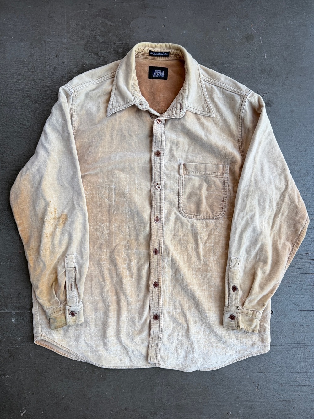 Vintage Workwear Sun Faded Beige Button-Up Shirt